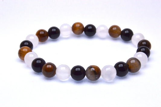 Tigers Eye, Obsidian, and Selenite Bracelet